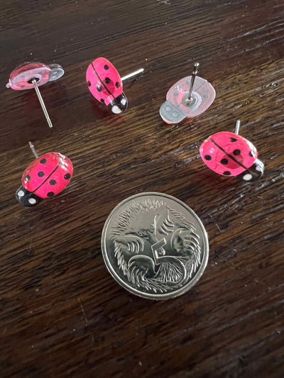 Cuties Mini Stud Earrings - Hot Pink Ladybug