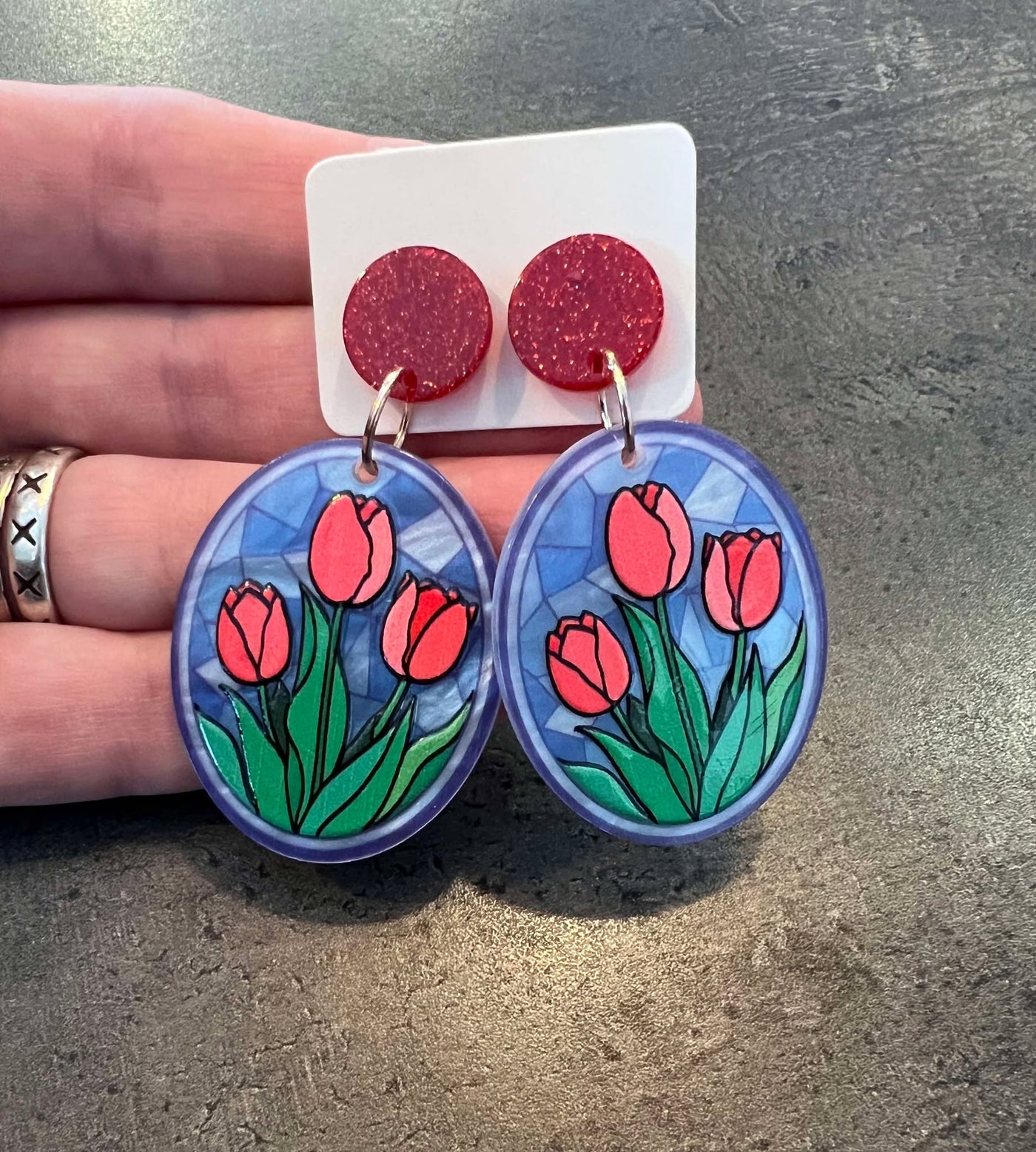 Popping Candy Dangle Earrings - Stained Glass Tulips