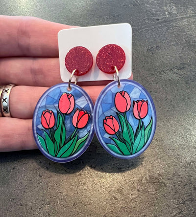 Popping Candy Dangle Earrings - Stained Glass Tulips