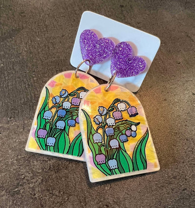 Popping Candy Dangle Earrings - Stained Glass Bluebells