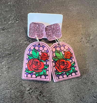 Popping Candy Dangle Earrings - Stained Glass Roses