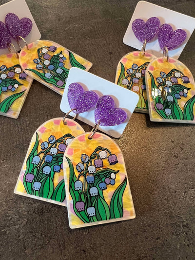Popping Candy Dangle Earrings - Stained Glass Bluebells