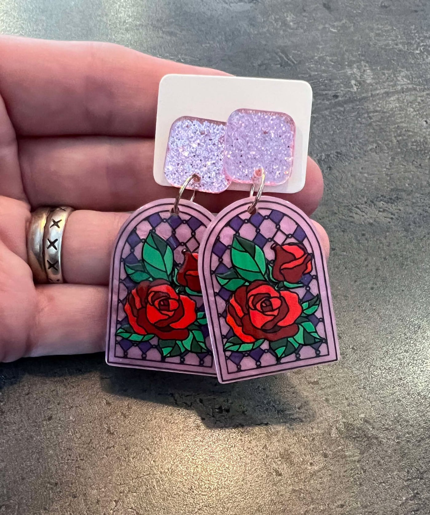 Popping Candy Dangle Earrings - Stained Glass Roses