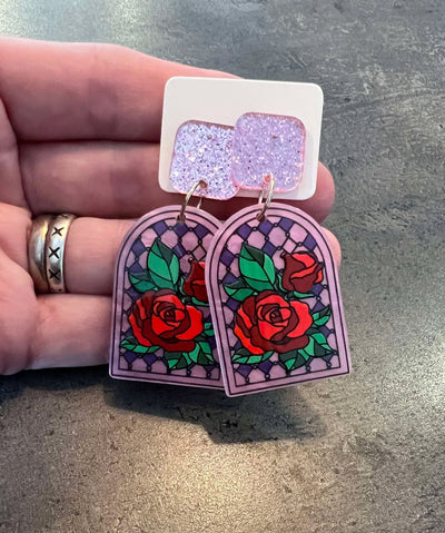 Popping Candy Dangle Earrings - Stained Glass Roses