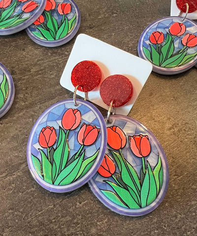 Popping Candy Dangle Earrings - Stained Glass Tulips