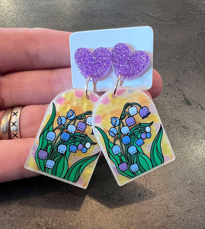 Popping Candy Dangle Earrings - Stained Glass Bluebells