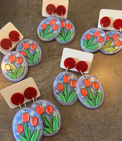 Popping Candy Dangle Earrings - Stained Glass Tulips