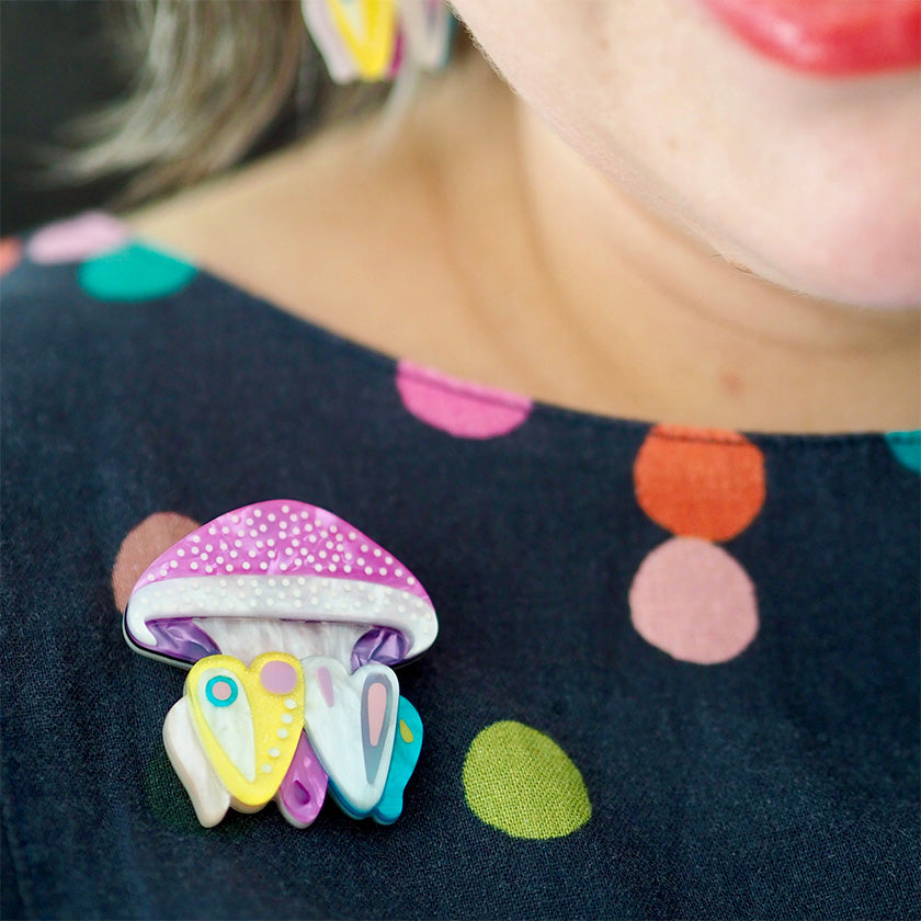 Erstwilder - The Whimsical White Spotted Jellyfish Brooch