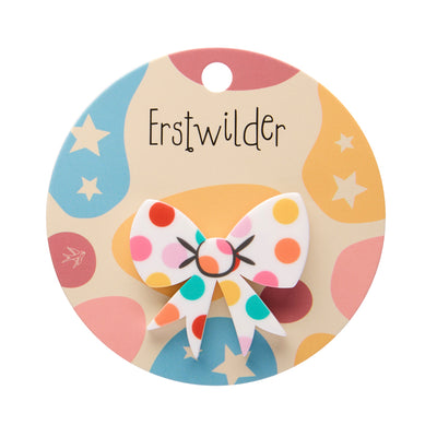 Erstwilder - Polka Dot Bow Simplified Mini Brooch – White