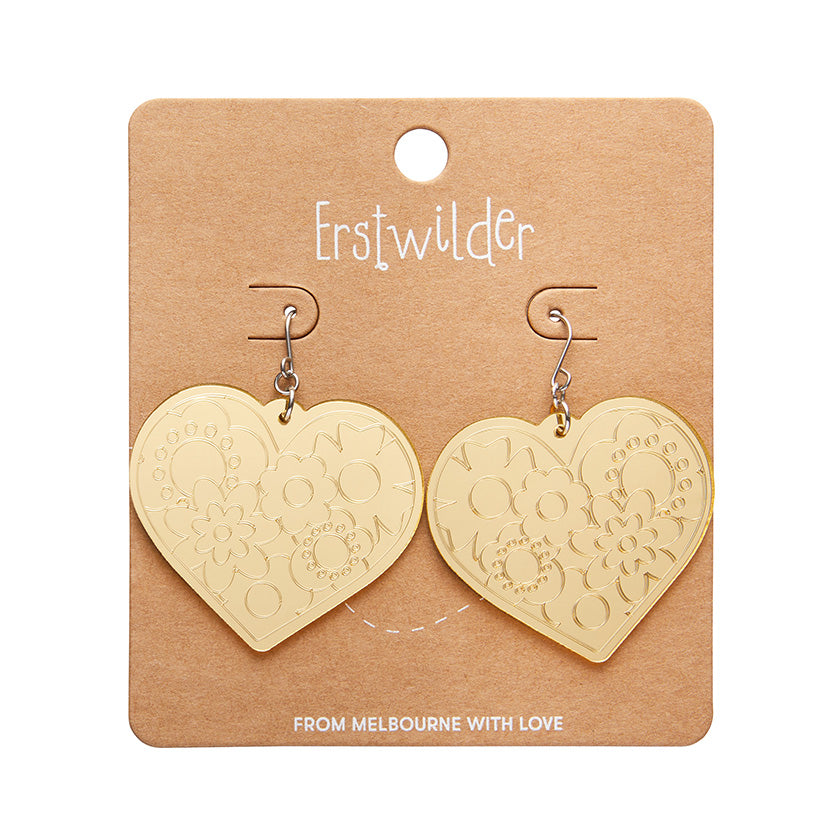 Erstwilder - Love Heart Mirror Drop Earrings - Gold