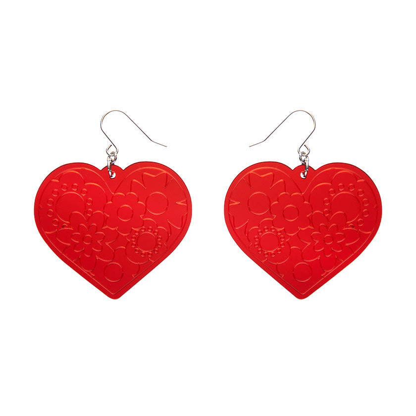 Erstwilder - Love Heart Mirror Drop Earrings - Red