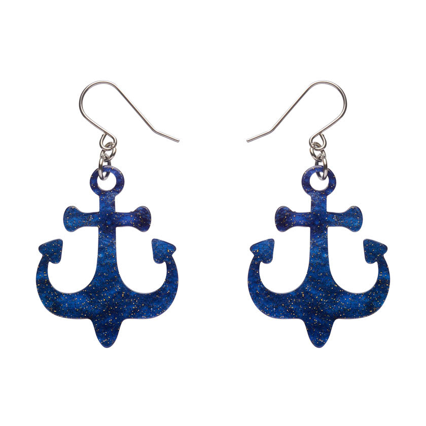 Erstwilder Great Barrier Reef - Ship Anchor Drop Earrings - Navy