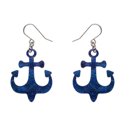 Erstwilder Great Barrier Reef - Ship Anchor Drop Earrings - Navy