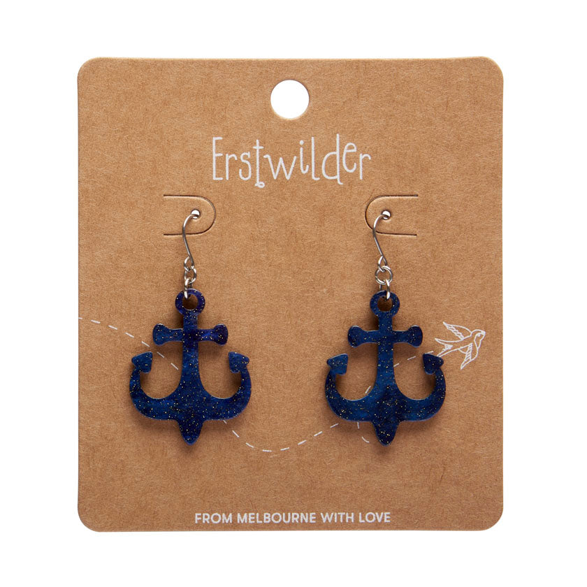 Erstwilder Great Barrier Reef - Ship Anchor Drop Earrings - Navy