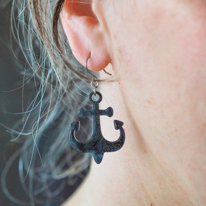 Erstwilder Great Barrier Reef - Ship Anchor Drop Earrings - Navy