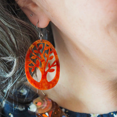 Erstwilder Tree Drop Earrings - Orange