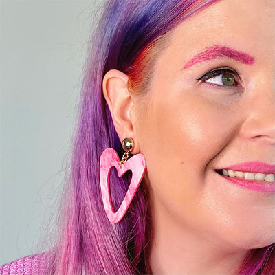 Erstwilder - Statement Textured Resin Heart Drop Earrings - Pink