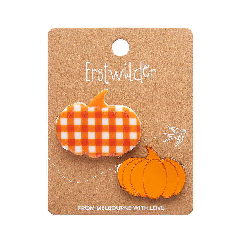 Erstwilder - Pumpkin Patch Mini Brooch Set - Orange & Orange Gingham