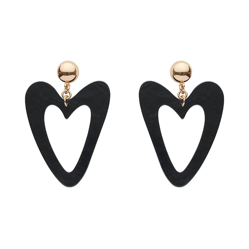 Erstwilder - Statement Textured Resin Heart Drop Earrings - Black