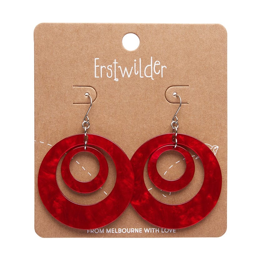 Erstwilder - Double Hoop Ripple Drop Earrings - Red