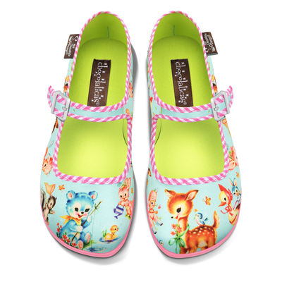 Chocolaticas_Blue_Kitchy_Friends_womens_Mary_Jane_Flat_Front