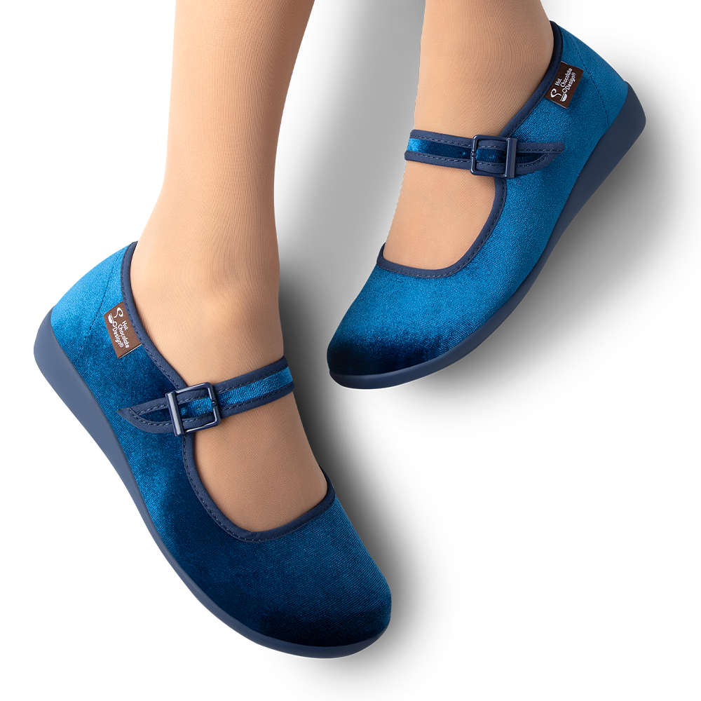 Chocolaticas_Velvet_Blue_womens_Mary_Jane_Flat_Legs